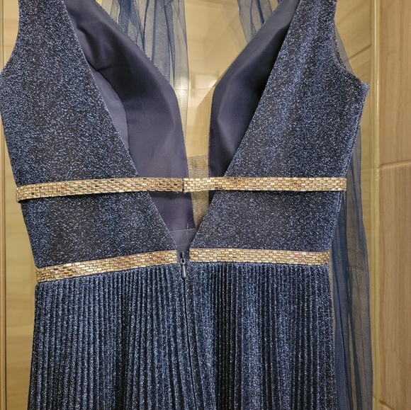 Long formal gown with accordian A-line skirt with shawl for prom, military ball - Picture 7 of 9